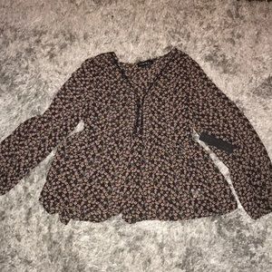 Sheer floral long sleeve blouse